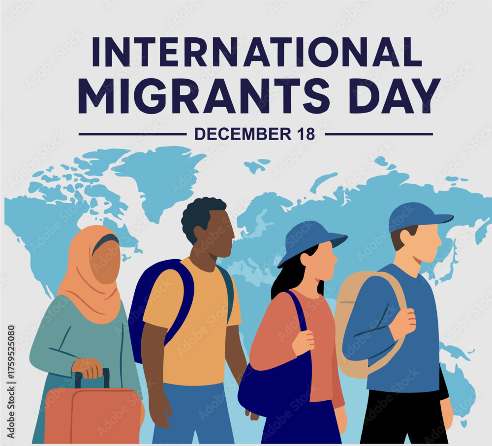 Obraz premium The Global Tapestry of Migration: December 18th Vector for Migrants' Contributions