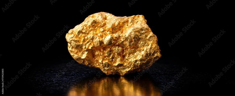 Fototapeta premium A shiny gold nugget ounce with a bumpy look and reflective surface