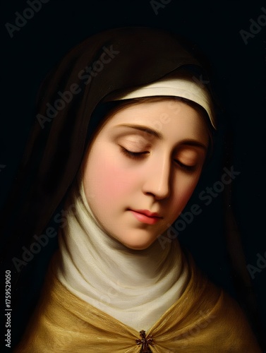 The peaceful face of saint teresa of avila in timeless sacred painting