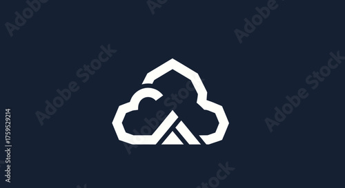 Stylized cloud graphic with angular design on dark blue background