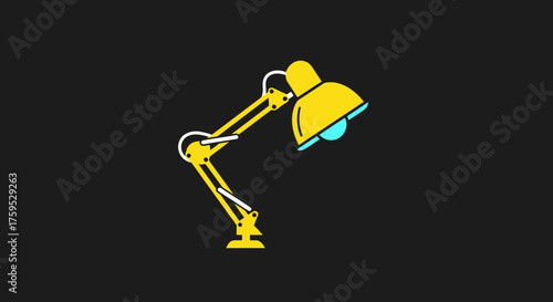 Stylized yellow desk lamp with blue light on a dark grey background