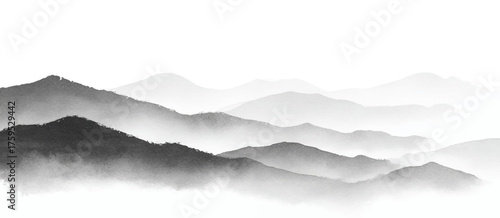 Minimalist Black and White Misty Mountain Landscape Painting