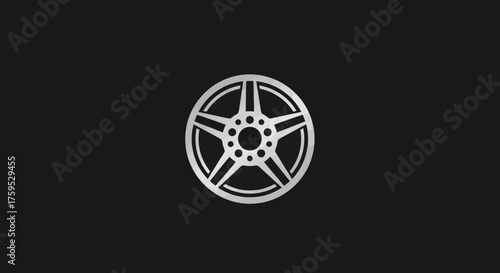 Silver car wheel rim design on a black background