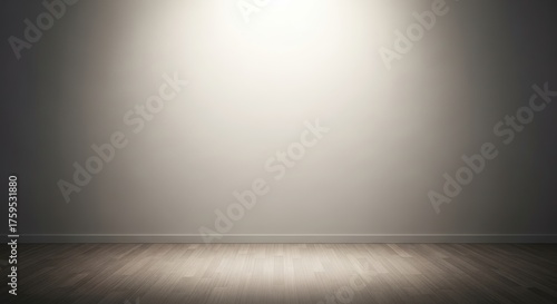 Wallpaper Mural A spotlight illuminates an empty room with a wooden floor, creating a dramatic and atmospheric scene. Torontodigital.ca