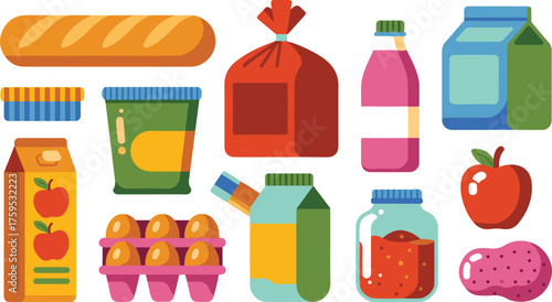 Colorful Grocery and Food Items Illustration