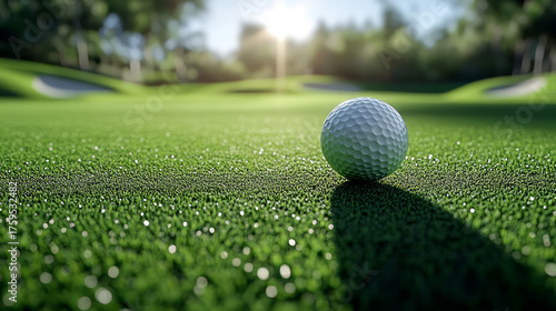 Close-up of a still golf ball on a lawn