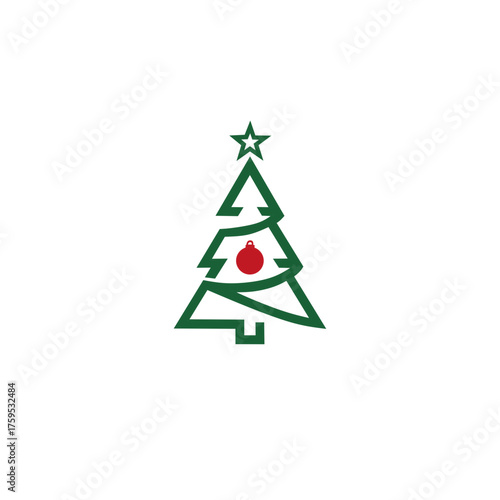 Geometric Outline Christmas Tree Logo with Red Ornament