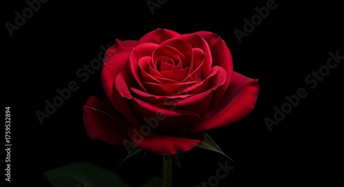 Vibrant red rose blossom against black background for romance and design