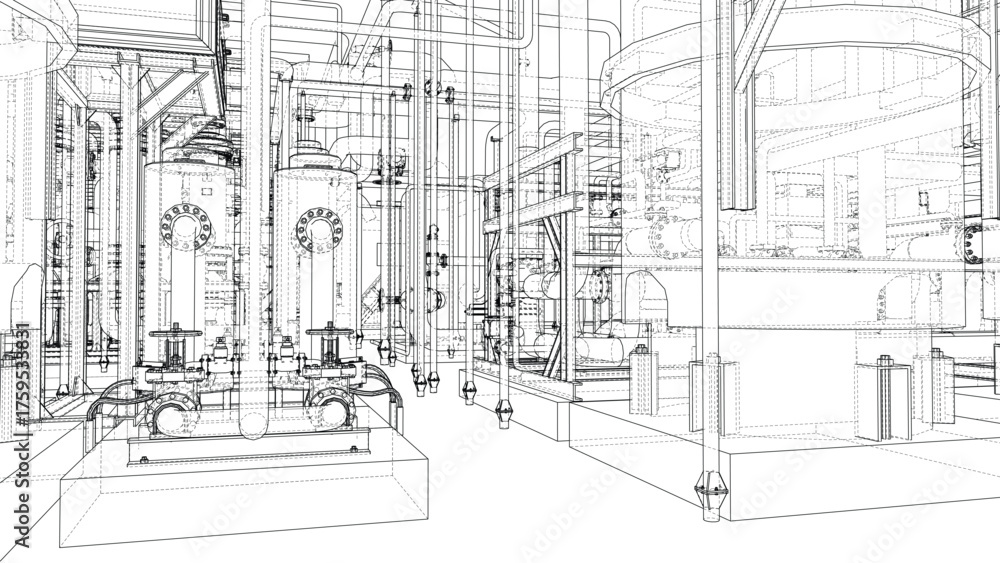 Fototapeta premium Industrial Machinery Blueprint. Vector
