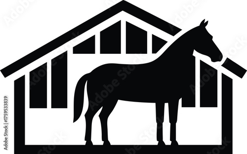 Horse Stable Silhouette Vector Art Illustration