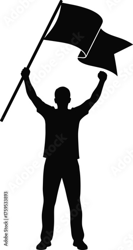 Activist raising flag and fist silhouette cartoon illustration, symbolic protest and expressive gesture artwork for social and lifestyle design