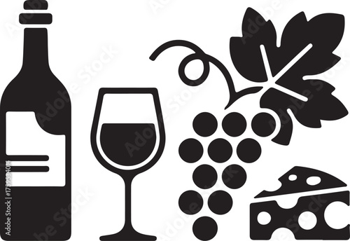 Wine, Grapes, and Cheese Illustration