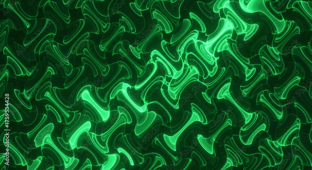Fototapeta premium Abstract green wavy pattern with glowing highlights and dark shadows