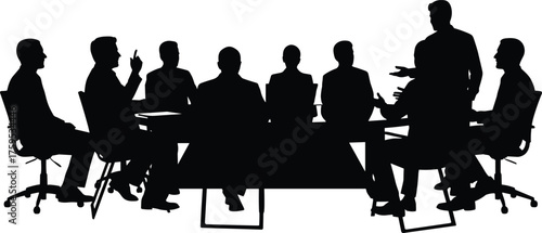 Business meeting silhouette cartoon illustration, symbolic teamwork and expressive gesture artwork for corporate, organizational, and communication design