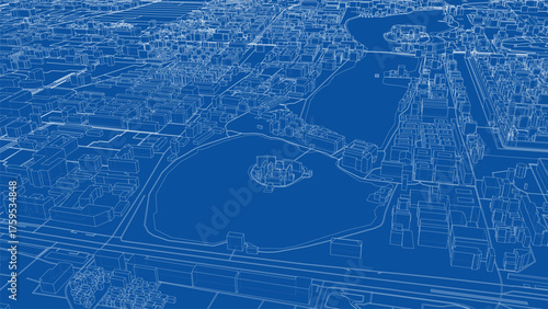 Blue Wireframe Cityscape