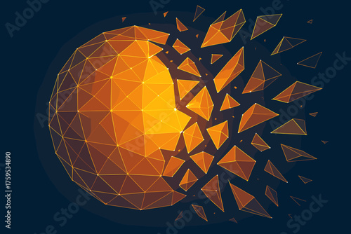 Piece vector polygonal each luminous shattered illustration mesh lines sphere breaking