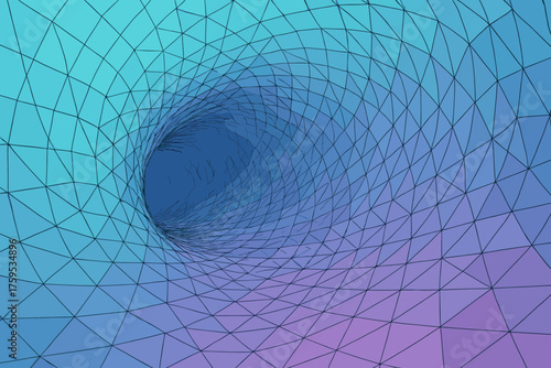 Depth spiraling wave inward tunnel illustration made mesh abstract vector polygonal gradients