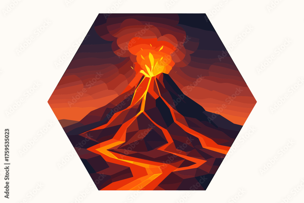 Vector abstract scene lava illustration smoke angular hexagonal illumination volcano gradient
