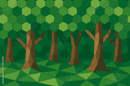 Forest canopy hexagonal from faceted ground abstract tree vector illustration angular