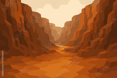 Illustration faceted vector landscape shaped cliffs facets canyon ground layers hexagonal
