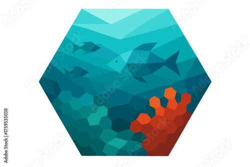 Gradients scene world underwater vector faceted polygonal hexagonal angular illustration water
