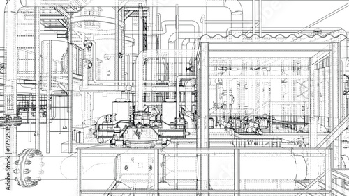 Industrial Facility Blueprint. Vector