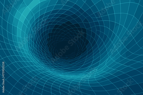 Vector illustration swirling flowing polygonal forming abstract depth gridwave tunnel