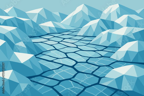 Fractures illustration icy surfaces faceted polygonal vector gridwave glacier spreading art