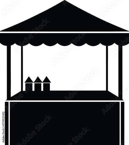 Village Market Stall Silhouette Vector Art Illustration