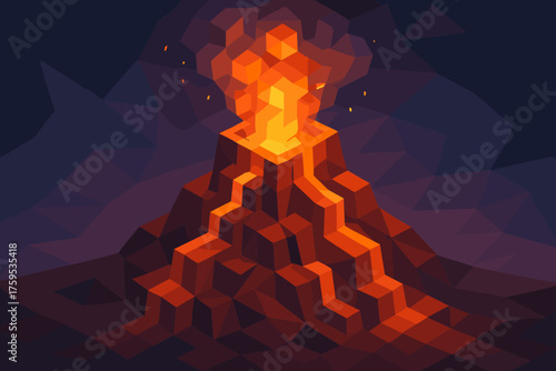 Down slopes smoke glowing lava cubic vector flows illustration flow cascading