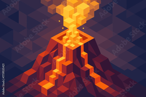 Slopes faceted flows down cubic flow lava illustration vector abstract glowing cascading