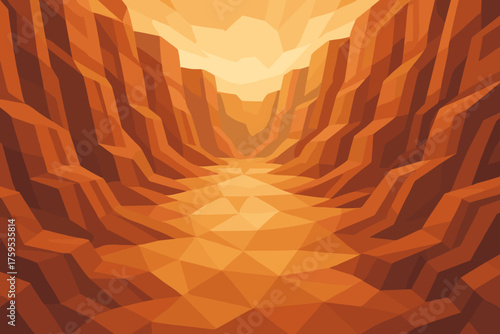 Radial toward illustration landscape polygonal converging canyon faceted vector valley cliff