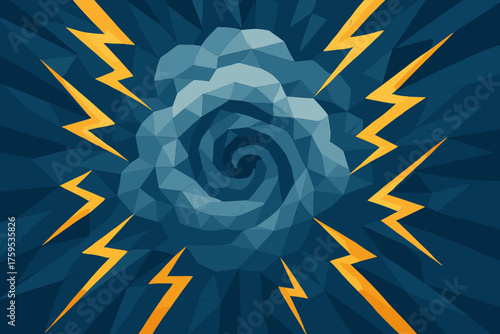 Storm circular abstract vector radiating lightning bursts vortex cloud illustration polygonal