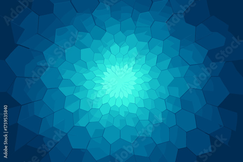 Glowing crystalline background radial tones facets hexagonal glow illustration interlocking gradient vector
