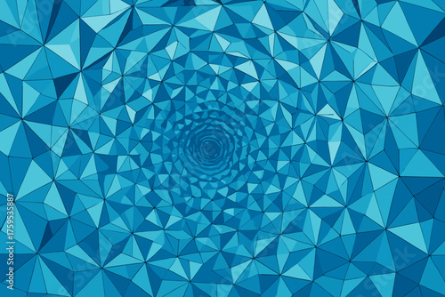 Kaleidoscope crystal repeating flow illustration mirrored tunnel polygonal outward spiraling hexagonal vector