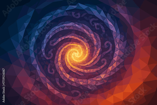 Arms loops fractal spiral faceted illustration polygonal across glowing galaxy cosmic vector