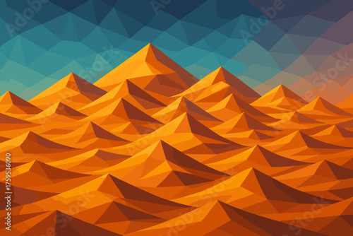 Sky illustration glowing gradient fractal geometry repeating dunes desert vector faceted
