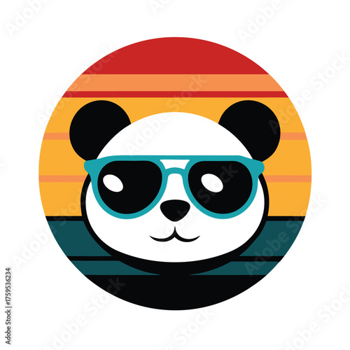 Hipster Panda Head Blue Sunglasses Retro Pop Art Vector Illustration