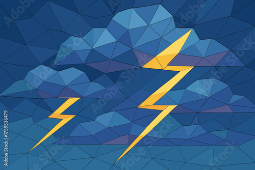 Illustration cloud layers lightning glowing vector polygonal sky storm ribbon crossing