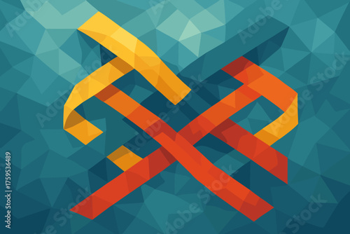 Symphony interwoven polygonal faceted vector ribbon illustration crystalline ribbons symmetry background geometric