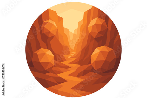 Canyon boulders embedded vector abstract spherical cliffs landscape illustration polygonal