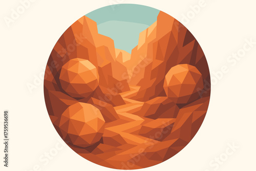 Embedded spherical vector cliffs illustration polygonal abstract boulders canyon faceted landscape