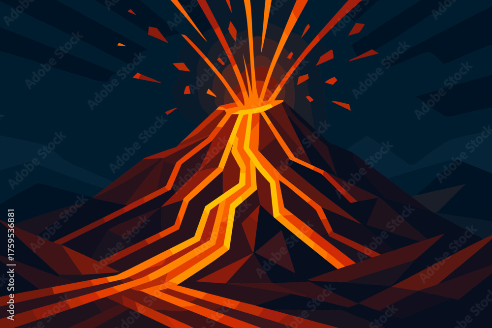 Mountain cascade slopes cascading volcanic abstract illustration vector eruption down lava glowing