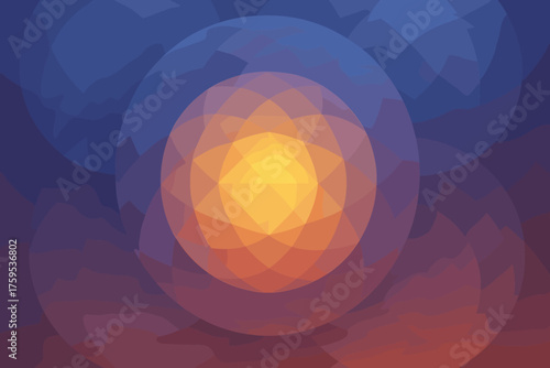Abstract background faceted glowing overlapping sphere translucent vector illustration polygonal geometric symmetry