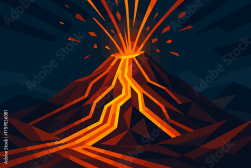 Mountain cascade slopes cascading volcanic abstract illustration vector eruption down lava glowing