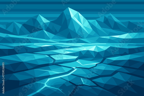 Glacier angular polygonal vector surfaces crystalline forming cracks landscape illustration