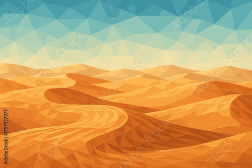 Crystalline polygonal dunes faceted flowing desert patterns into formed vector gradients illustration
