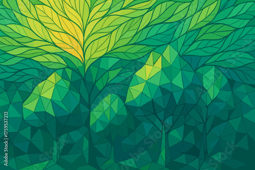 Trees across patterns crystalline polygonal tessellated arranged vector jungle illustration leaf