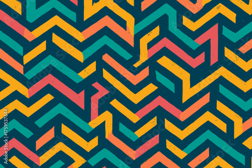 Abstract illustration chevron uneven rhythm distressed patterns forming irregularly vector thickness