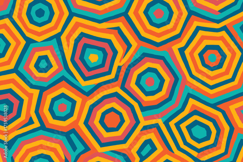 Stacked concentric geometry illustration vibrant hexagons repetition outward forming vector hexagonal abstract
